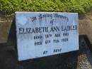 Elizabeth Ann LAIDLER, born 18 Aug 1901, died 6 Feb 1926; Polson Cemetery, Hervey Bay 