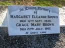Margaret Eleanor BROWN, died 12 Sept 1939; Grace Mary BROWN, died 22 July 1962; Polson Cemetery, Hervey Bay 