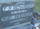 F.H. RICHARDSON, died 30 Aug 1951; Mary RICHARDSON, died 11 Sept 1967; Polson Cemetery, Hervey Bay 