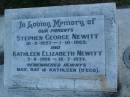 Stephen George NEWITT, 10-9-1897 - 1-10-1969; Kathleen Elizabeth NEWITT, 7-8-1906 - 15-7-1977; parents, remembered by May, Ray & Kathleen (d'ecd); Polson Cemetery, Hervey Bay 