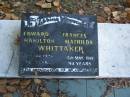 
Edward Hamilton WHITTAKER,
died 10 Jan 1984 aged 82 years;
Frances Matilda WHITTAKER,
died 15 May 1999 aged 94 years;
Polson Cemetery, Hervey Bay
