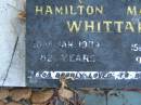 Edward Hamilton WHITTAKER, died 10 Jan 1984 aged 82 years; Frances Matilda WHITTAKER, died 15 May 1999 aged 94 years; Polson Cemetery, Hervey Bay 