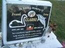 Frank CLARKE,
died 19 Jan 1991;
Irene CLARKE,
died 2 June 2001;
missed by five worlds, boys, grandchildren and great-grandchildren;
Polson Cemetery, Hervey Bay