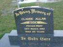 
Claude Allan BECK,
died 29 March 1992 aged 80 years;
Polson Cemetery, Hervey Bay
