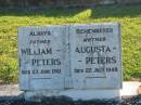 
William PETERS,
father,
died 23 June 1961;
Augusta PETERS,
mother,
died 22 July 1948;
Polson Cemetery, Hervey Bay
