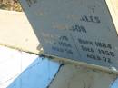 Lily JACKSON,
born 1898,
died 1954 aged 56 years;
Charles JACKSON,
born 1883,
died 1956 aged 72 years;
Polson Cemetery, Hervey Bay