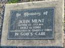 
John MUNT,
father of Velma,
1883 - 1961,
grandfather of Barry & Tony;
Polson Cemetery, Hervey Bay
