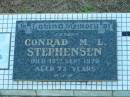 Conrad M.L. STEPHENSEN, father, died 18 Sept 1970 aged 73 years; Polson Cemetery, Hervey Bay 