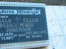 
Florence Joan FORKNALL,
15-7-1925 - 19-8-2003,
wife of Neville,
mother of Brian & Keith,
mother-in-law sister grandmother aunt;
Reginald Frederick ROBINSON,
father,
died 19 July 1970 aged 82 years;
Ellen Maud ROBINSON,
died 24 July 1974 aged 82 years;
Polson Cemetery, Hervey Bay
