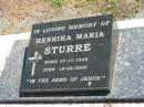 Henrika Maria STURRE, born 07-11-1938, died 19-02-2009; Polson Cemetery, Hervey Bay 