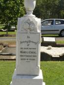 
Mary J. GREIG,
died 1 Aug 1924 aged 81 years;
Polson Cemetery, Hervey Bay
