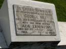 George HILL,
husband father,
died 5 Sept 1957 aged 75 years;
Ada Ernestina,
mother,
died 27 Sept 1968 aged 82 years;
Polson Cemetery, Hervey Bay