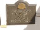 
K. DREIS,
died 22-6-1995 aged 71 years;
Polson Cemetery, Hervey Bay
