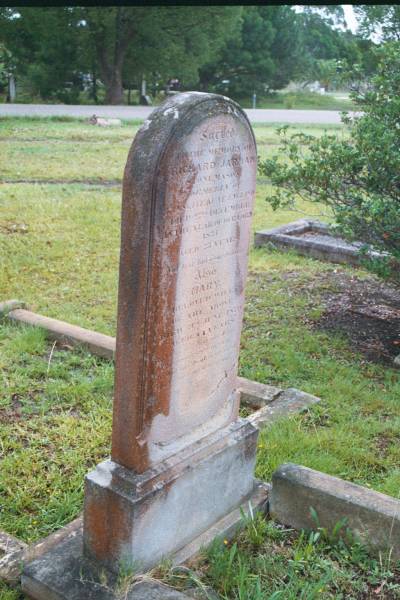 Richard JARMAN  | stonemason, b: Kent England  | d: 27 Dec 1875 aged 73  | also wife  | Mary JARMAN  | d: 21 Jun 1879 aged 84  | Rookwood Cemetery  | 