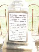 
Otto MANTEUFEL,
born 4 Oct 1885 died 29 Jan 1901;
Emil Ernst MANTEUFEL,
died 17 June 1945 aged 50 years;
Ropeley Immanuel Lutheran cemetery, Gatton Shire
