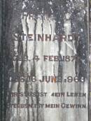 
Bertha A.H, STEINHARDT,
born 16 Sept 1875 died 11 Dec 1928;
Franz C. STEINHARDT,
born 4 Feb 1872 died 16 June 1963;
Ropeley Immanuel Lutheran cemetery, Gatton Shire
