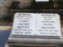 
Gilbert Wilfred BALTZER,
husband father,
died 9 May 1973 aged 65 years;
Caroline Marie BALTZER, mother,
died 12 July 1992 aged 85 years;
Ropeley Immanuel Lutheran cemetery, Gatton Shire
