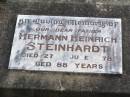 
Hermann Heinrich STEINHARDT, father,
died 27 June 1978 aged 88 years;
Ropeley Immanuel Lutheran cemetery, Gatton Shire
