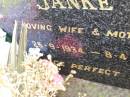 
Marina Agnes JANKE, wife mother,
25-9-1934 - 8-4-1986;
Ropeley Immanuel Lutheran cemetery, Gatton Shire
