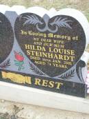 
Hilda Louise STEINHARDT,
wife mum,
died 16 Jan 2001 aged 74 years;
Ropeley Immanuel Lutheran cemetery, Gatton Shire
