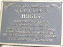 
Audrey Doreen HOGER,
born 6 Feb 1926 died 19 June 1997,
wife of Percy Edward,
mother nanna;
Ropeley Immanuel Lutheran cemetery, Gatton Shire
