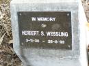 
Herbert S. WESSLING,
3-11-30 - 28-8-93;
Ropeley Immanuel Lutheran cemetery, Gatton Shire
