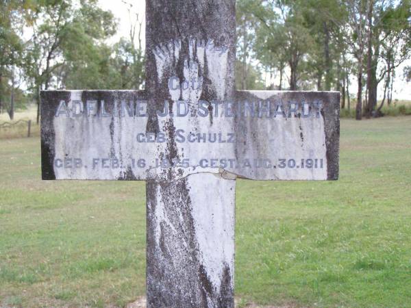 Adeline J.D. STEINHARDT, nee SCHULZ,  | born 16 Feb 1875 died 30 Aug 1911;  | Adeline STEINHARDT,  | born 29 Aug 1911 died 18 Nov 1911;  | Ropeley Immanuel Lutheran cemetery, Gatton Shire  | 