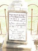 Otto MANTEUFEL,
born 4 Oct 1885 died 29 Jan 1901;
Emil Ernst MANTEUFEL,
died 17 June 1945 aged 50 years;
Ropeley Immanuel Lutheran cemetery, Gatton Shire