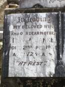 Ida F.W. JANKE, wife mother,
died 21 April 1934 aged 72 years;
Carl F.W. JANKE, father,
died 17 Sept 1938 aged 80 years;
Ropeley Immanuel Lutheran cemetery, Gatton Shire