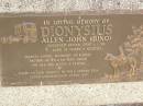 Allen John (Dino) DIONYSIUS,
died suddenly 6-1-90 aged 29 years 9 months,
husband of Karen,
father of William & Jamie;
Ropeley Immanuel Lutheran cemetery, Gatton Shire