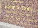Arthur DODT, son brother,
died 28 July 1983 aged 65 years 8 months;
Ropeley Immanuel Lutheran cemetery, Gatton Shire