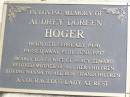 Audrey Doreen HOGER,
born 6 Feb 1926 died 19 June 1997,
wife of Percy Edward,
mother nanna;
Ropeley Immanuel Lutheran cemetery, Gatton Shire