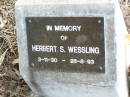 Herbert S. WESSLING,
3-11-30 - 28-8-93;
Ropeley Immanuel Lutheran cemetery, Gatton Shire