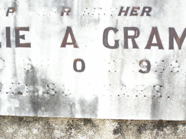 August H.J. GRAMS, husband father,  | born 8 Jan 1863 died 6 May 1939;  | Emilie A. GRAMS, mother,  | died 3? Oct 1959 aged 88 years;  | Ropeley Immanuel Lutheran cemetery, Gatton Shire  | 