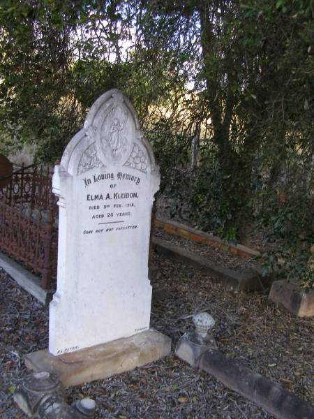 Elma A. KLEIDON,  | died 3 Feb 1918 aged 20 years;  | Ropeley Scandinavian Lutheran cemetery, Gatton Shire  | 