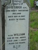 David GOUGH senior,
born County Waterford Ireland,
died 10 Sept 1907 aged 76 years;
William, son,
died 1 Jan 1897 aged 33 years;
Rosevale St Patricks Catholic cemetery, Boonah Shire