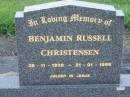 Benjamin Russell CHRISTENSEN, 29-11-1935 - 21-01-1999; Rosevale Church of Christ cemetery, Boonah Shire 