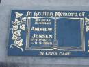 Andrew JENSEN, husband,
19-1-1902 - 9-9-1989;
Rosevale Church of Christ cemetery, Boonah Shire