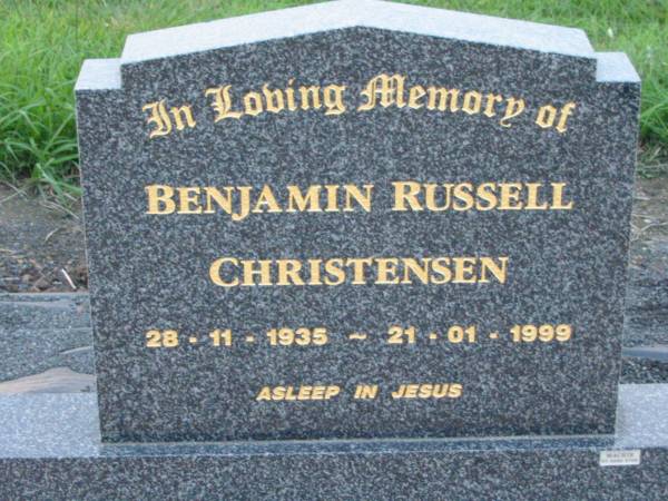 Benjamin Russell CHRISTENSEN,  | 29-11-1935 - 21-01-1999;  | Rosevale Church of Christ cemetery, Boonah Shire  | 