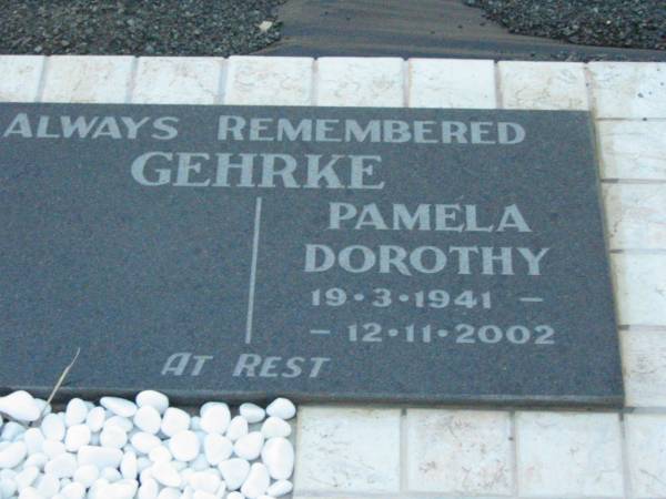 Pamela Dorothy GEHRKE,  | 19-3-1941 - 12-11-2002;  | Rosevale Church of Christ cemetery, Boonah Shire  | 