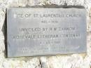 site of St Laurentius Church, unvieled H.W. ZAHNOW 4-10-1981; Rosevale St Paul's Lutheran cemetery, Boonah Shire 