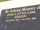 Percy Otto Carl SPANN, 6 Sept 1912 - 7 June 2001; Rosevale St Paul's Lutheran cemetery, Boonah Shire 