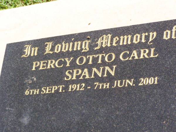 Percy Otto Carl SPANN,  | 6 Sept 1912 - 7 June 2001;  | Rosevale St Paul's Lutheran cemetery, Boonah Shire  | 