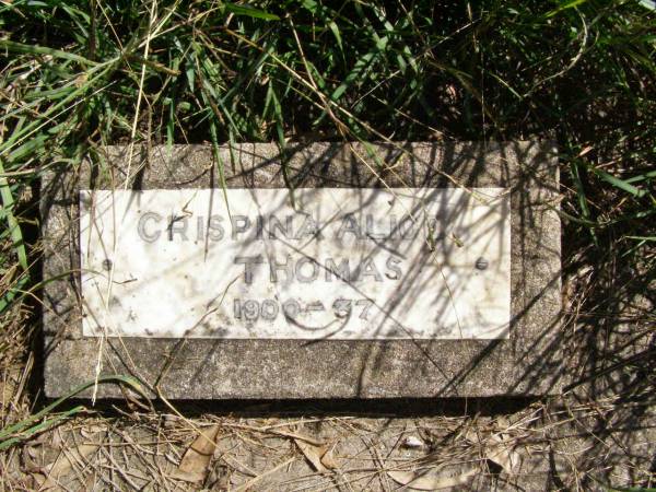 Crispina Alice THOMAS,  | 1900 - 37;  | Sellars private burial ground, Rosevale, Boonah Shire  | 