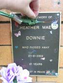 Heather Mae DOWNIE, died 21-8-2002 aged 61 years; Rosewood Uniting Church Columbarium wall, Ipswich 