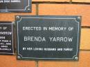 
Brenda YARROW,
erected by husband;
Rosewood Uniting Church Columbarium wall, Ipswich
