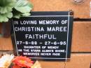 Christina Maree FAITHFUL, 27-8-88 - 27-6-95, daughter of Wendy; Rosewood Uniting Church Columbarium wall, Ipswich 
