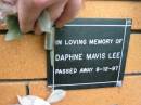 Daphne Mavis LEE, died 9-12-97; Rosewood Uniting Church Columbarium wall, Ipswich 