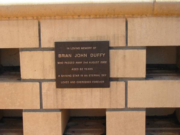 Brian John DUFFY  | 2 Aug 2002 aged 82  |   | Sacred Heart Catholic columbarium, Sandgate, Brisbane  |   | 