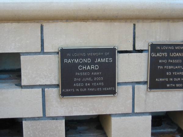Raymond James Chard  | 2 Jun 2003 aged 84  |   | Sacred Heart Catholic columbarium, Sandgate, Brisbane  |   | 